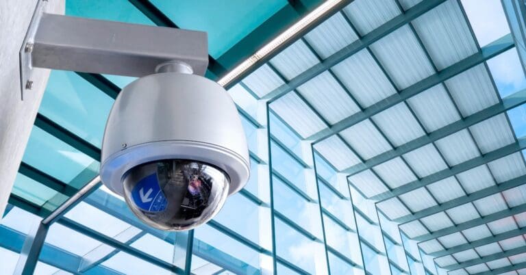 security camera mounted on wall